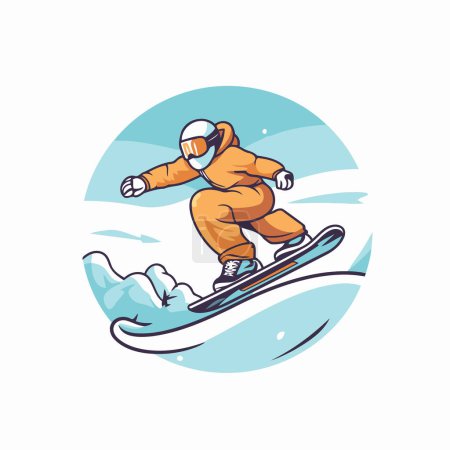 Téléchargez les illustrations : Snowboarder sur le snowboard. Illustration vectorielle dans un style plat - en licence libre de droit