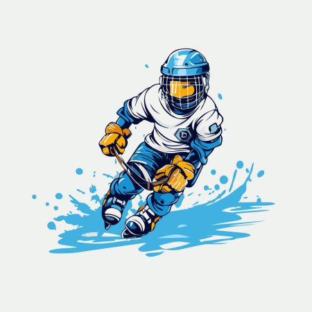 Téléchargez les illustrations : Illustration vectorielle du joueur de hockey sur glace. design graphique sport pour t-shirt - en licence libre de droit