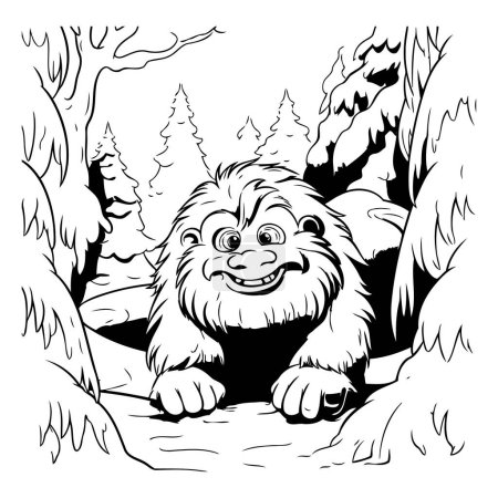 Illustration for Lion in the forest. Black and white vector illustration for coloring book. - Royalty Free Image