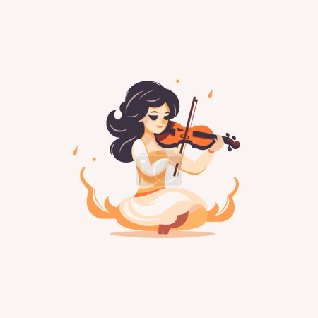 Téléchargez les illustrations : Belle fille jouant du violon. Illustration vectorielle dans le style dessin animé. - en licence libre de droit
