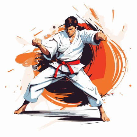 Illustration for Karate man in kimono. Martial arts. Vector illustration. - Royalty Free Image