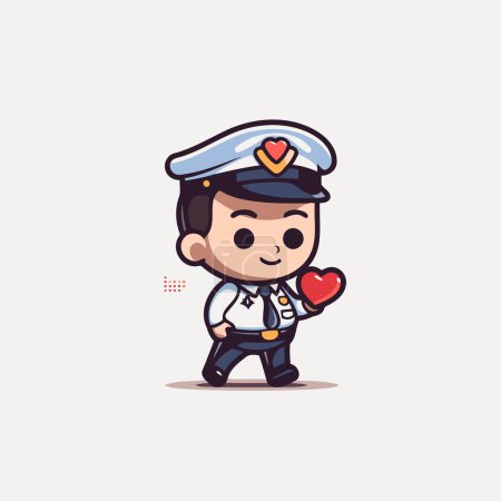 Illustration for Cute Cartoon Policeman with Heart. Vector Illustration Design. - Royalty Free Image