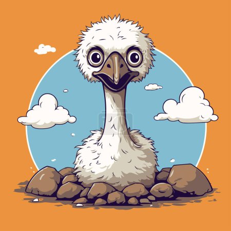 Illustration for Vector illustration of Cute ostrich on the background of the sky - Royalty Free Image
