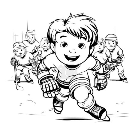 Téléchargez les illustrations : Livre à colorier pour enfants : joueurs de hockey sur glace. Illustration vectorielle. - en licence libre de droit