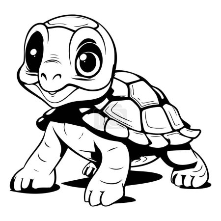 Téléchargez les illustrations : Mignon dessin animé tortue - illustration vectorielle noir et blanc pour livre à colorier - en licence libre de droit