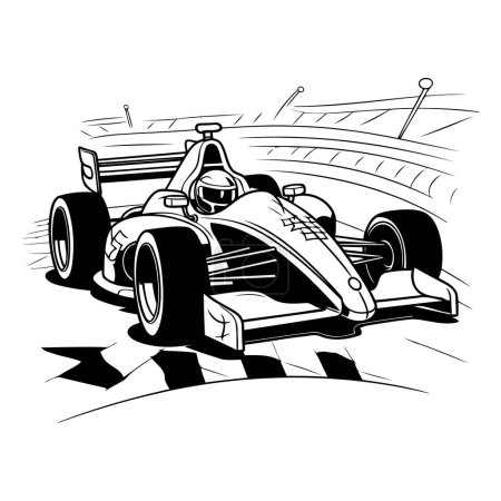 Ilustración de Ilustración de un coche de carreras en colores blanco y negro sobre un fondo blanco - Imagen libre de derechos