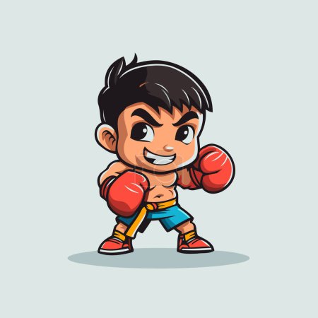 Illustration for Boxing Kid Cartoon Mascot Character Vector Illustration Design. - Royalty Free Image