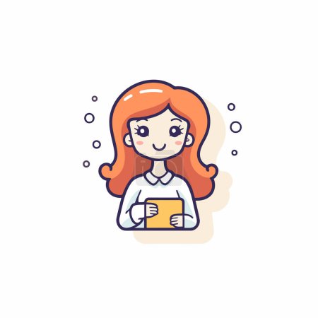 Illustration for Cute redhead girl holding a cup of coffee. Vector illustration. - Royalty Free Image