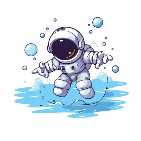 Illustration for Astronaut flying in the water. Vector illustration on white background. - Royalty Free Image