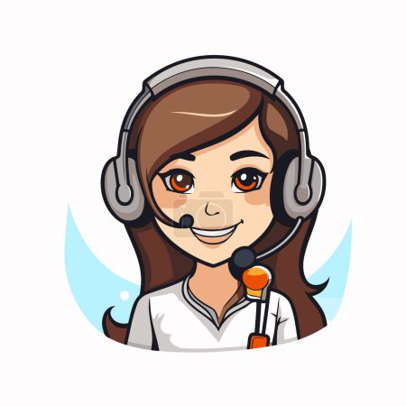 Illustration for Call center operator with headset and microphone. Vector illustration in cartoon style. - Royalty Free Image