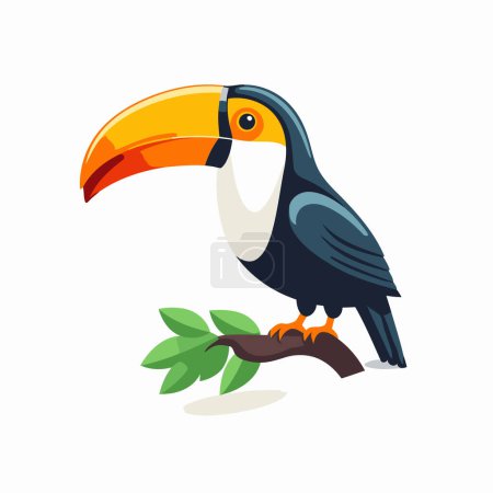 Téléchargez les illustrations : Oiseau toucan sur une branche en dessin animé vectoriel Illustration - en licence libre de droit