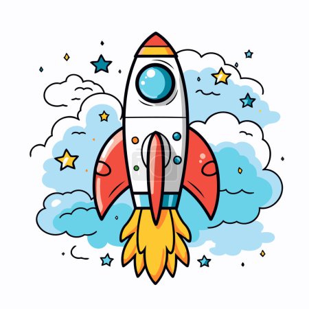 Illustration for Space rocket icon in flat style. Spaceship vector illustration on white background. - Royalty Free Image