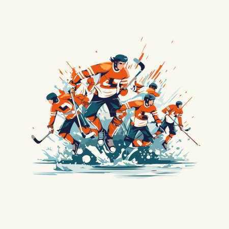 Ilustración de Jugadores de hockey sobre hielo en acción. ilustración vectorial. Jugadores de hockey sobre hielo. - Imagen libre de derechos
