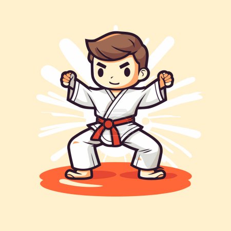 Téléchargez les illustrations : Taekwondo garçon en kimono. Illustration vectorielle. - en licence libre de droit