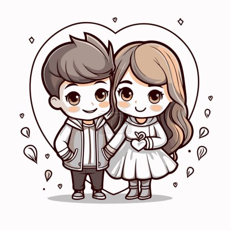 Illustration for Cute cartoon couple in love. Vector illustration of a boy and girl. - Royalty Free Image