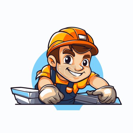 Illustration for Construction worker cartoon character vector illustration. Mascot design template. - Royalty Free Image