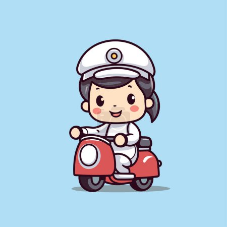Illustration for Cute sailor girl riding scooter cartoon character vector illustration design. - Royalty Free Image