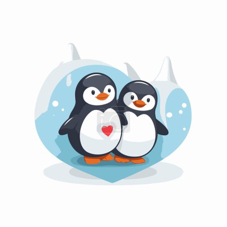 Téléchargez les illustrations : Famille des pingouins en banquise. Illustration vectorielle de bande dessinée. - en licence libre de droit