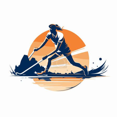 Illustration for Skiing woman vector logo. emblem. label. badge. - Royalty Free Image