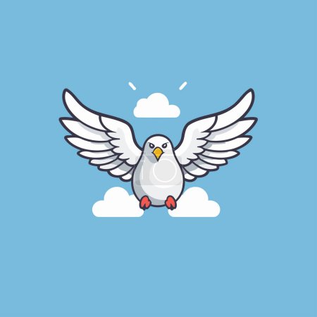 Illustration for Pigeon in the clouds. Vector illustration in flat style. - Royalty Free Image