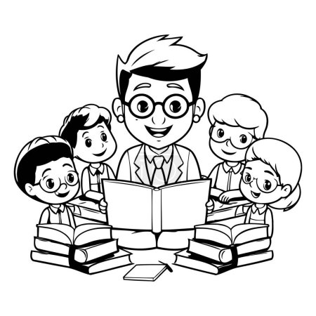 Illustration for Teacher with students boys and books vector illustration graphic design vector illustration graphic design - Royalty Free Image