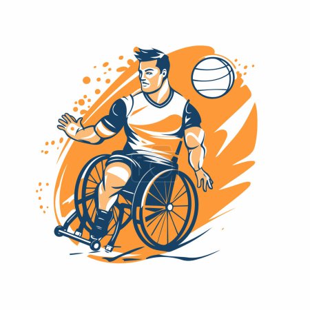 Téléchargez les illustrations : Homme handicapé dans un fauteuil roulant jouant illustration vectorielle de basket-ball. Athlète handicapé avec balle. - en licence libre de droit