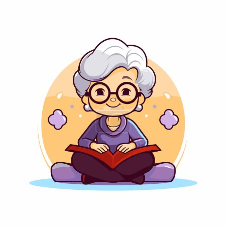 Illustration for Grandmother reading a book. Cute cartoon character. Vector illustration. - Royalty Free Image