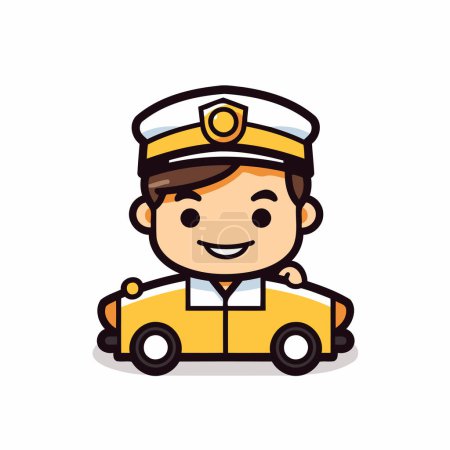 Téléchargez les illustrations : Conception d'illustration d'icône vectorielle de personnage de mascotte de bande dessinée de voiture pilote - en licence libre de droit