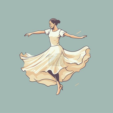 Illustration for Beautiful ballerina in a white dress dancing. Vector illustration - Royalty Free Image