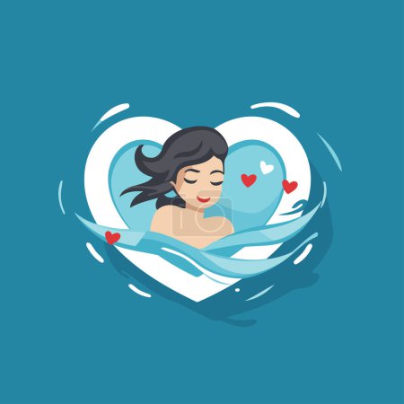 Illustration for Love concept. Woman in a heart-shaped pool. Vector illustration - Royalty Free Image