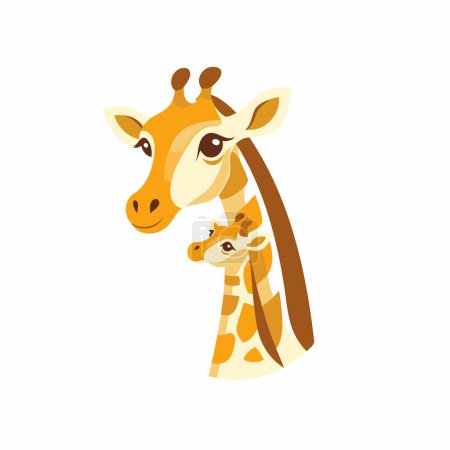 Téléchargez les illustrations : Jolie girafe et bébé. vecteur de dessin animé Illustration isolée sur un fond blanc. - en licence libre de droit