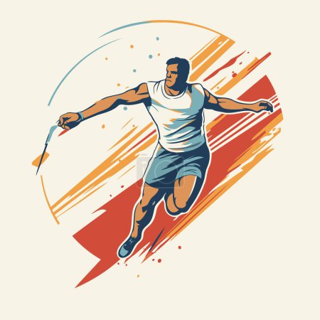 Illustration for Running man. sport vector illustration. Hand drawn athlete running with a racket. - Royalty Free Image