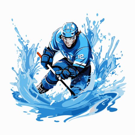 Illustration for Ice hockey player. Vector illustration of ice hockey player in action. - Royalty Free Image