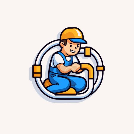 Illustration for Plumber in helmet and overalls. Plumber character. vector illustration - Royalty Free Image