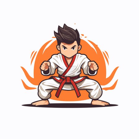 Illustration for Karate man in kimono on fire. Vector illustration. - Royalty Free Image
