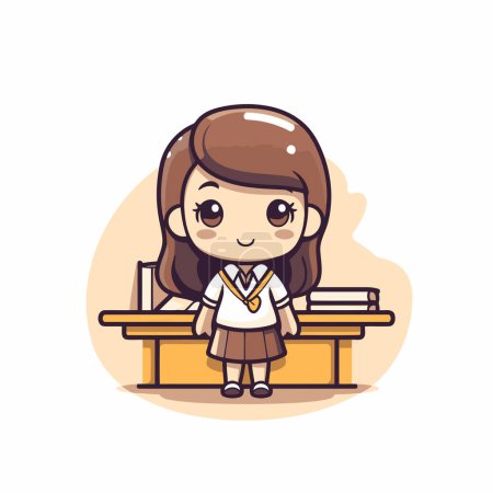 Illustration for School girl sitting at the desk. Cute cartoon vector illustration. - Royalty Free Image