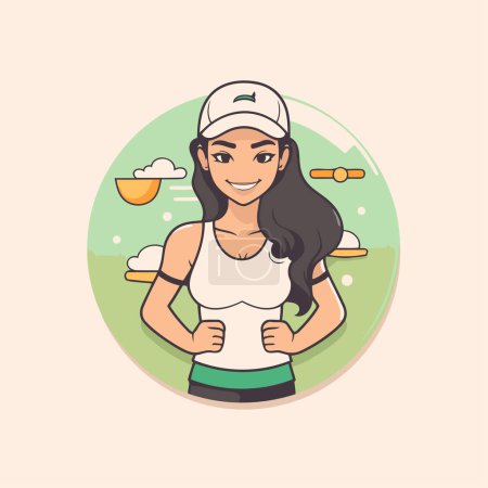 Illustration for Sporty woman running in the park. Vector illustration in cartoon style - Royalty Free Image