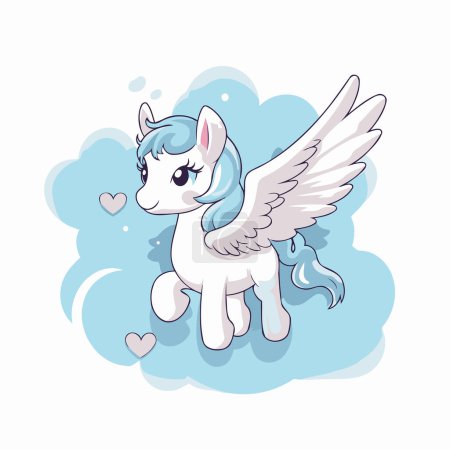Illustration for Cute cartoon white unicorn with wings on a cloud. Vector illustration. - Royalty Free Image