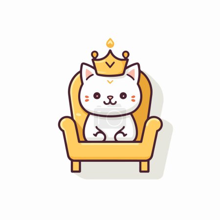 Téléchargez les illustrations : Chat mignon assis dans un fauteuil avec couronne. Illustration vectorielle. - en licence libre de droit