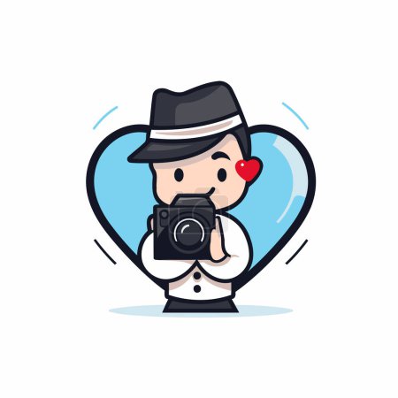 Fotógrafo hombre con cámara en forma de corazón - Ilustración de iconos vectoriales