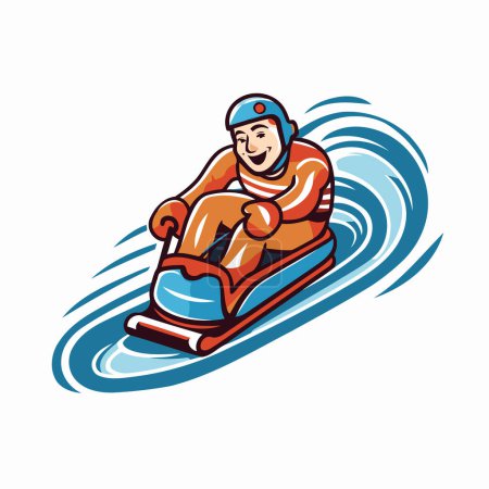 Illustration for Snowboarder riding a snowmobile. Vector illustration on white background. - Royalty Free Image
