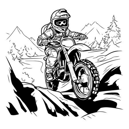 Illustration for Motocross rider on the road. Monochrome vector illustration. - Royalty Free Image