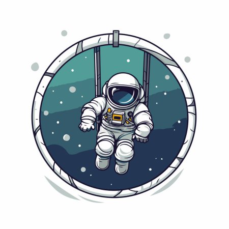 Illustration for Astronaut in the space tunnel. Vector illustration. Cartoon style. - Royalty Free Image