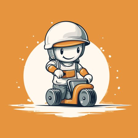 Illustration for Illustration of a Kid Riding a Scooter on an Orange Background - Royalty Free Image
