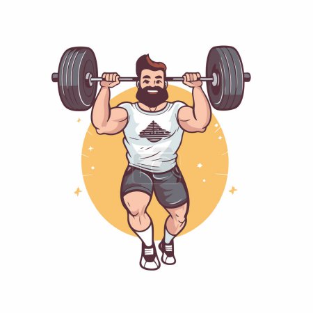 Illustration for Vector illustration of a strong man lifting a barbell. Isolated on white background. - Royalty Free Image