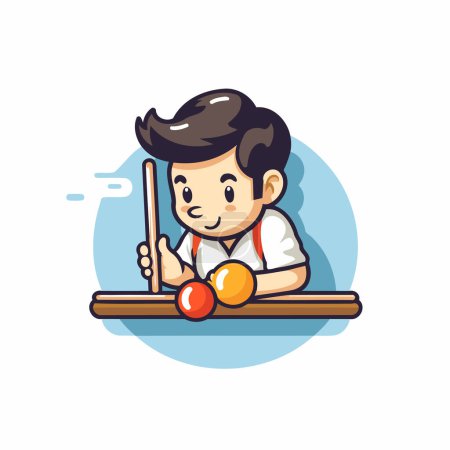 Boy playing billiards. Vector illustration in a flat style.