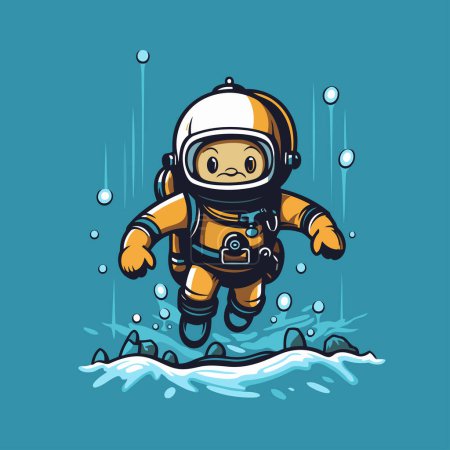 Illustration for Cute cartoon astronaut in spacesuit floating on the water. Vector illustration. - Royalty Free Image