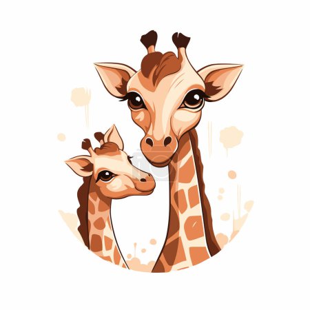 Illustration for Giraffe mother and baby on white background. Vector illustration. - Royalty Free Image