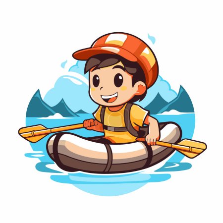 Illustration for Cute boy in a kayak. Vector cartoon character illustration. - Royalty Free Image