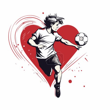Ilustración de Jugador de fútbol con pelota y corazón. Ilustración vectorial dibujada a mano. - Imagen libre de derechos